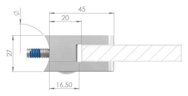 Glasklemme 45x45x27 mm für Anschluss flach Zink