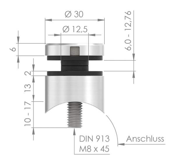 Glas-Punkthalter 30 mm mit 42,4 mm Anschluss V4A