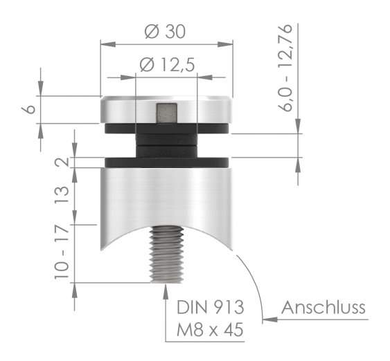 Glas-Punkthalter Ø 30 mm Zinkdruckguss für Ø 42,4