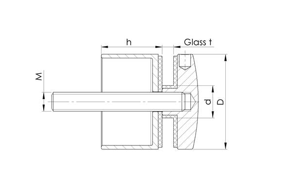 Glas-Punkthalter Ø 50 mm für Anschluss flach/gerade V2A Unterteil: 30 mm