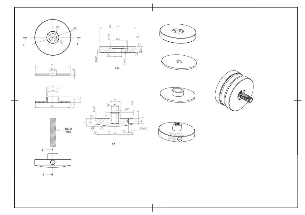 Glas-Punkthalter Ø 50 mm | für Anschluss flach | V4A
