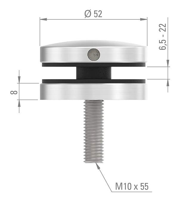 Glas-Punkthalter Ø 52 mm V4A für Anschluss flach/gerade