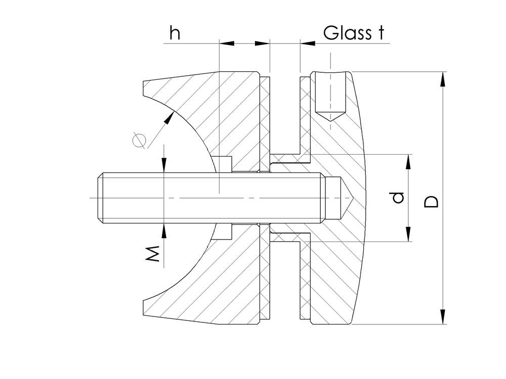 Glas-Punkthalter Ø 50 mm für Anschluss 42,4 V2A