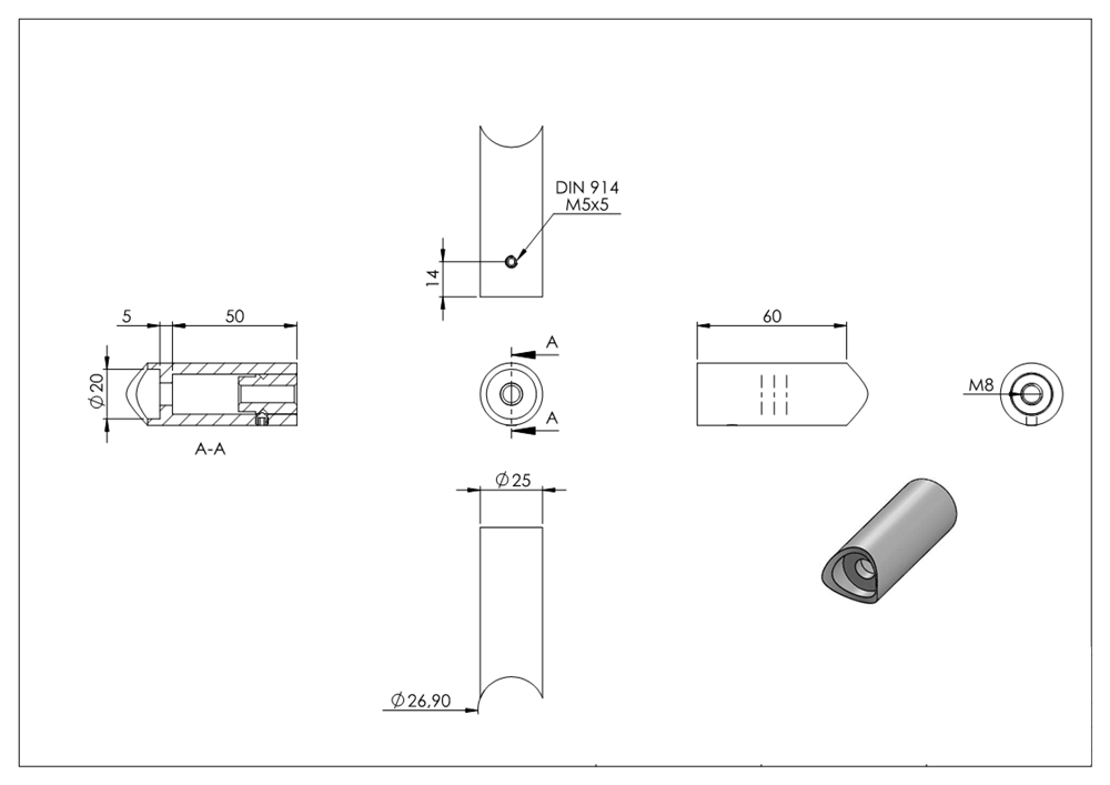 Rohrabstandshalter für Türen Stoßgriffe für Ø 26,9 mm V2A