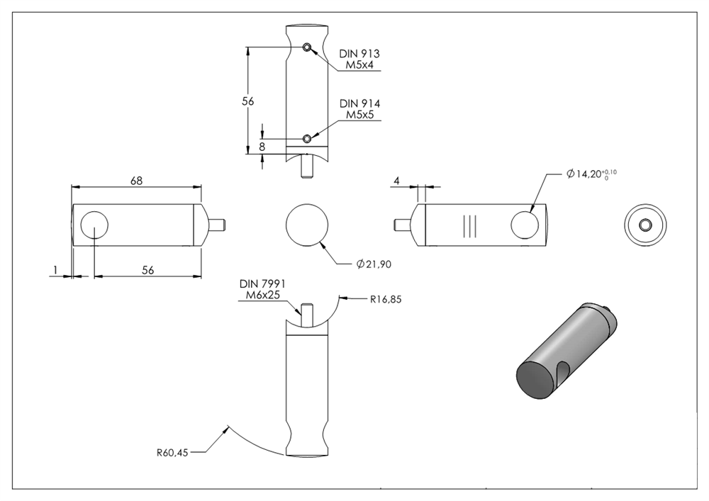 Querstabhalter | Lang | mit Bohrung 14,2 mm | für Anschluss 33,7 mm