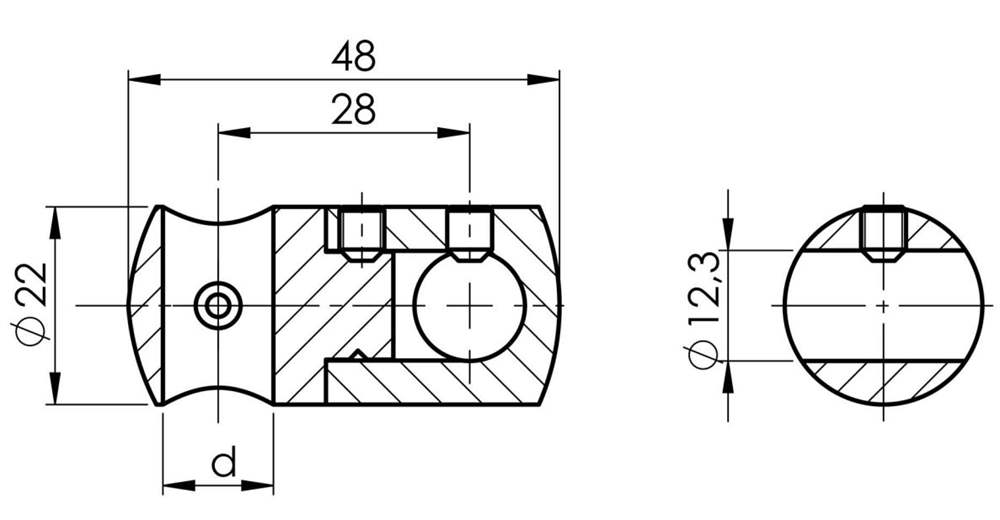 Doppelquerstabhalter Ø 22 mm | mit Bohrung: 12,2 & 12,2 mm | V2A