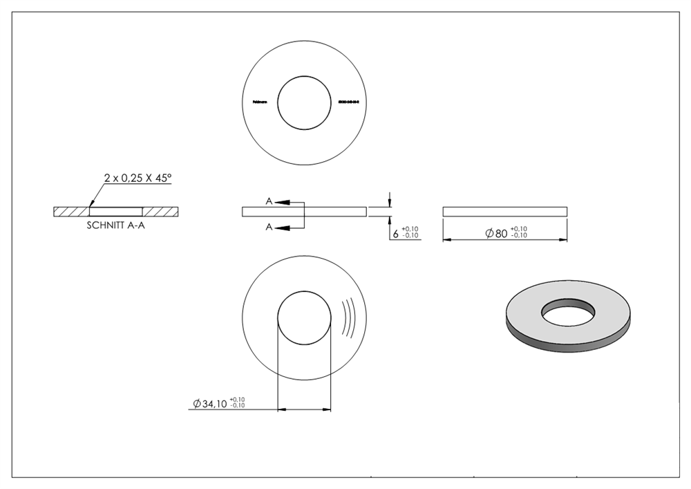 Ankerplatte | Maße: 80x6 mm | Rundschliff und Mittelbohrung | V2A