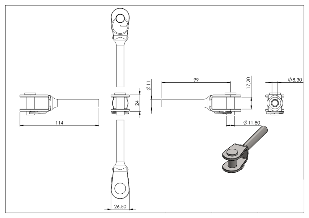 Gabelterminal zum Sebstverpressen | für Seil Ø 8 mm | V4A