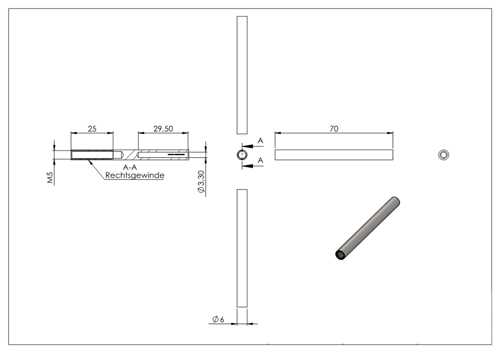 Gewindeterminal mit Innengewinde | Rechtsgewinde | Für Seil von Ø 3 mm |V2A