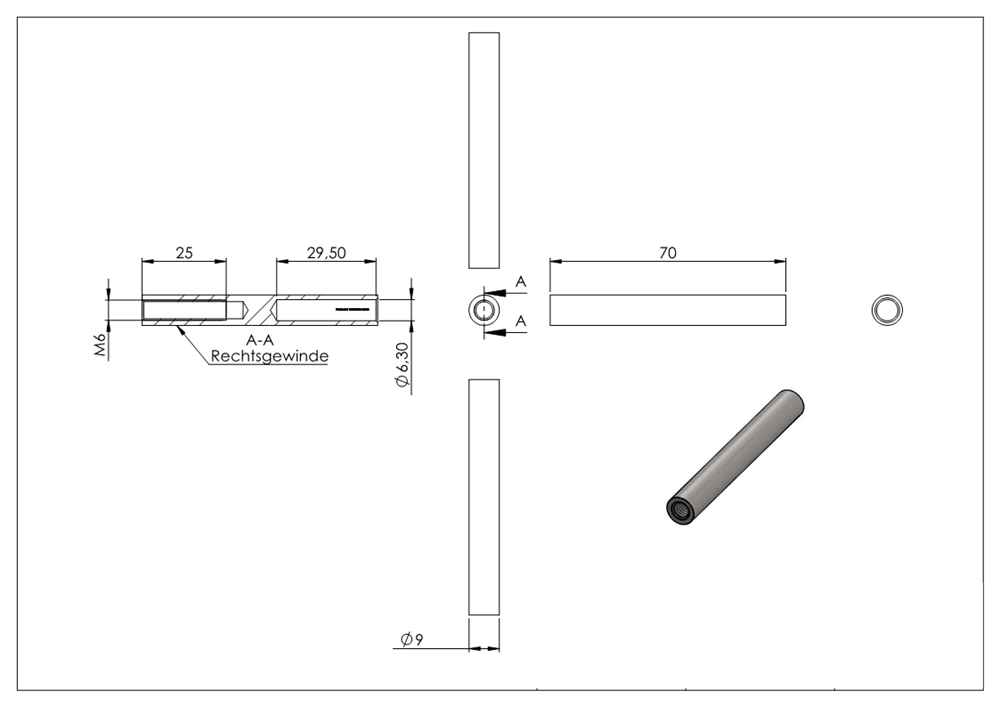 Gewindeterminal mit Innengewinde | Rechtsgewinde | Für Seil von Ø 6 mm |V2A