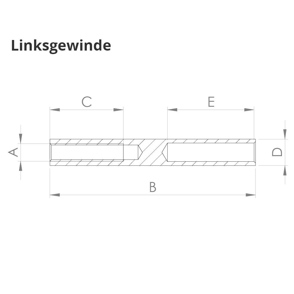 Gewindeterminal mit Innengewinde | Linksgewinde | Für Seil von Ø 3 mm bis Ø 8 mm | V2A