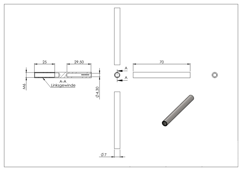 Gewindeterminal mit Innengewinde | Linksgewinde | Für Seil von Ø 4 mm |V2A