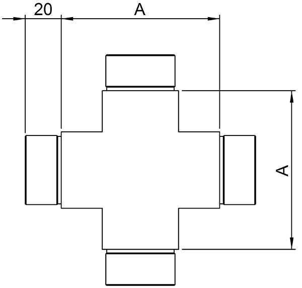 Kreuzstück mit gleichem Abgang für Rundrohr Ø 42,4x2,0 mm V2A
