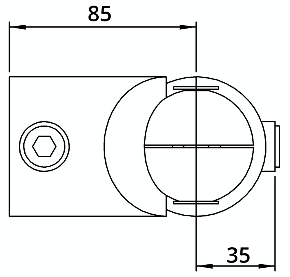 Rohrverbinder | Eckstück verstellbar | 125HD48 | 48,3 mm | 1 1/2 | Temperguss u. Elektrogalvanisiert