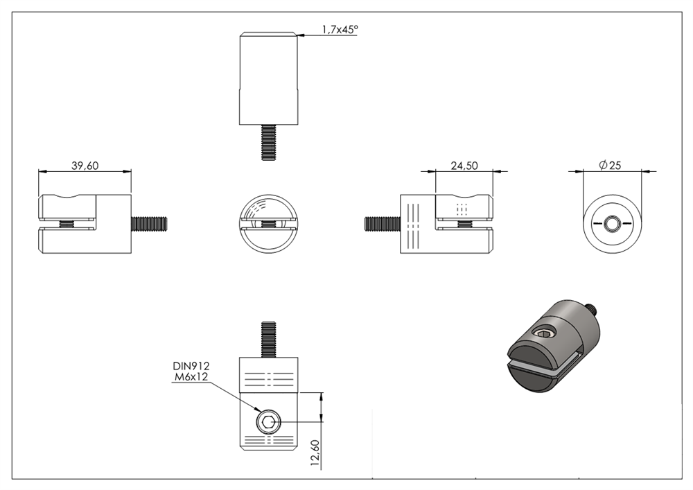 Blechhalter Ø 25 mm V2A für Anschluss flach/gerade