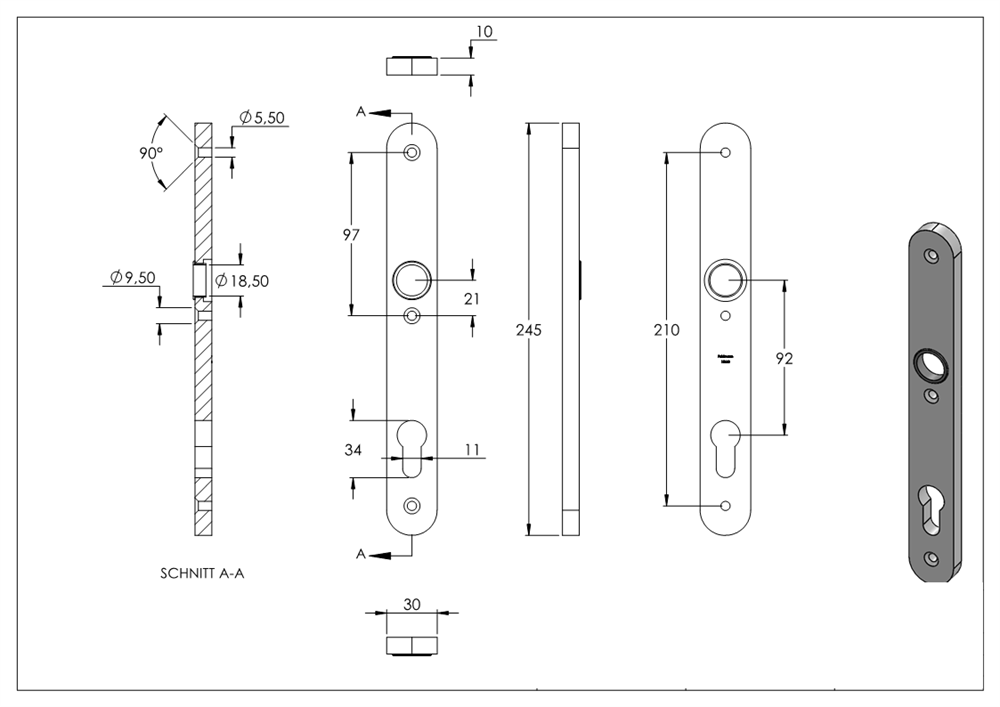 Alu-Zylinderlangschild | Maße: 30x230x10 mm | Aluminium EV1