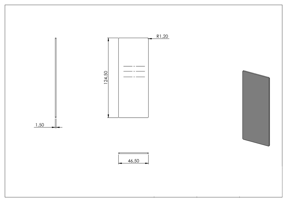Endkappe | für Ganzglasgeländer | Maße: 124,5x46,5x1,5 mm | Aluminium
