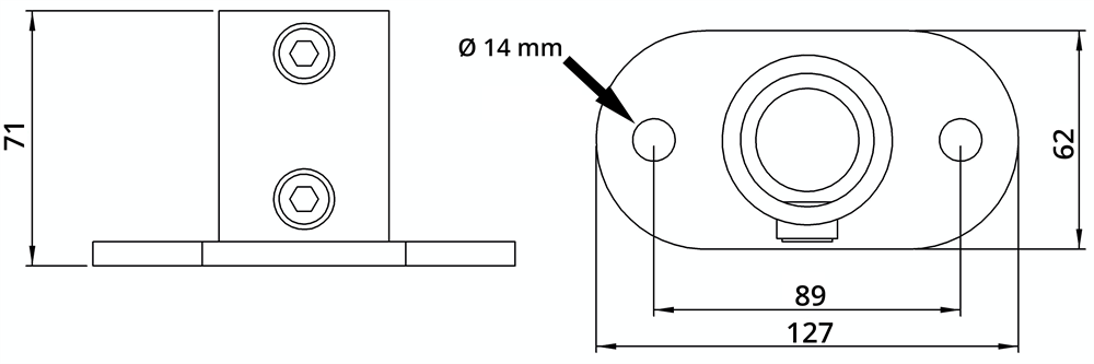 Rohrverbinder | Fußplatte oval | 132B34 | 33,7 mm | 1 | Temperguss u. Elektrogalvanisiert
