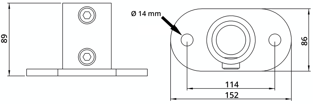 Rohrverbinder | Fußplatte oval | 132D48 | 48,3 mm | 1 1/2 | Temperguss u. Elektrogalvanisiert
