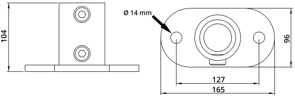 Rohrverbinder | Fußplatte oval | 132E60 | 60,3 mm | 2 | Temperguss u. Elektrogalvanisiert