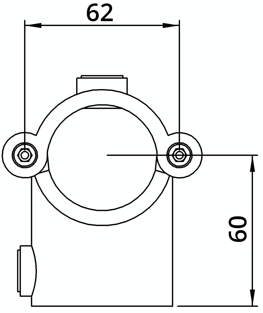 Rohrverbinder | T-Stück mit Bolzen aufklappbar | 136C42 | 42,4 mm | 1 1/4 | Temperguss u. Elektrogalvanisiert
