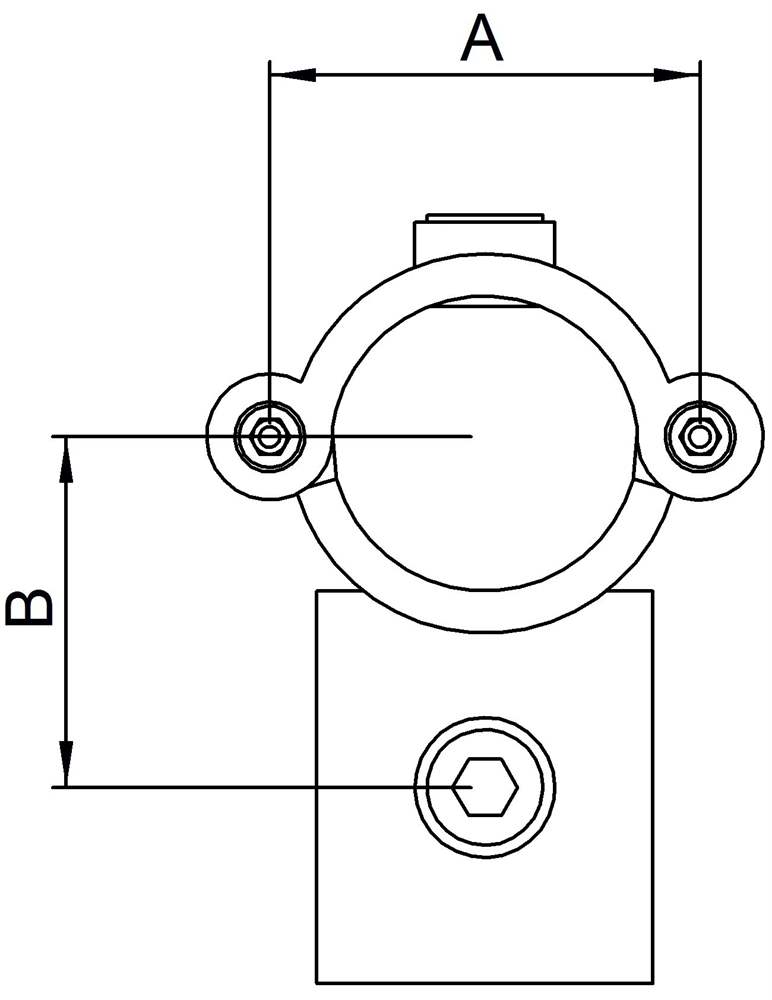 Rohrverbinder | T-Kreuzstück mit Bolzen aufklappbar | 137 | 33,7 mm - 48,3 mm | 1 - 1 1/2 | Temperguss u. Elektrogalvanisiert