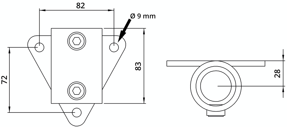 Rohrverbinder | Wandhalter Dreieckflansch | 146C42 | 42,4 mm | 1 1/4 | Temperguss u. Elektrogalvanisiert