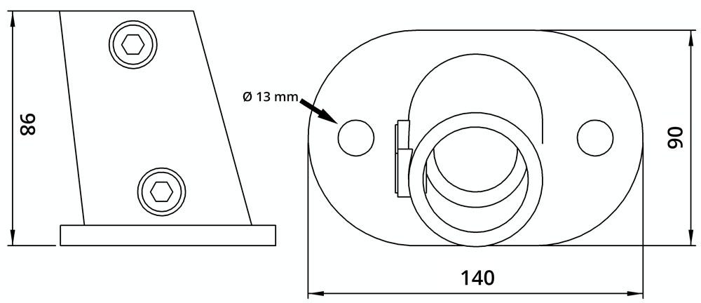 Rohrverbinder | Fußplatte oval 0-11° Neigung | 152C42 | 42,4 mm | 1 1/4 | Temperguss u. Elektrogalvanisiert