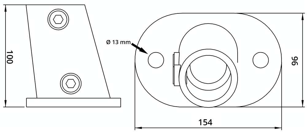 Rohrverbinder | Fußplatte oval 0-11° Neigung | 152D48 | 48,3 mm | 1 1/2 | Temperguss u. Elektrogalvanisiert