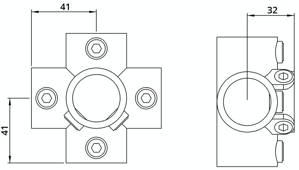 Rohrverbinder | Kreuzstück für Stützrohr | 158A27 | 26,9 mm | 3/4 | Temperguss u. Elektrogalvanisiert