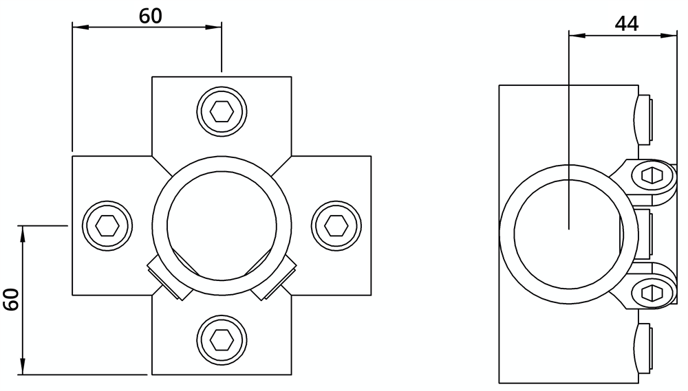 Rohrverbinder | Kreuzstück für Stützrohr | 158C42 | 42,4 mm | 1 1/4 | Temperguss u. Elektrogalvanisiert
