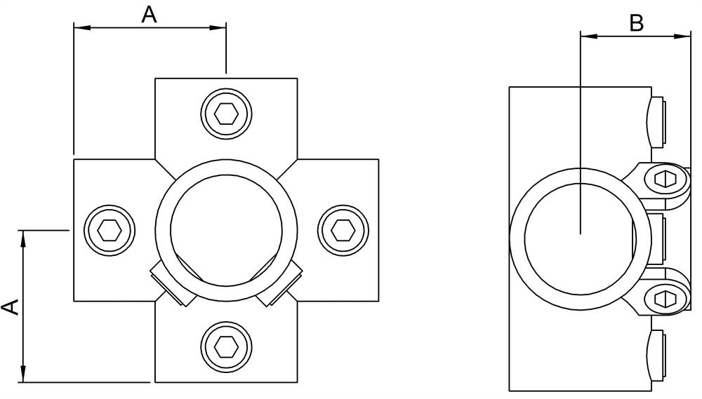 Rohrverbinder | Kreuzstück für Stützrohr | 158E60 | 60,3 mm | 2 | Temperguss u. Elektrogalvanisiert