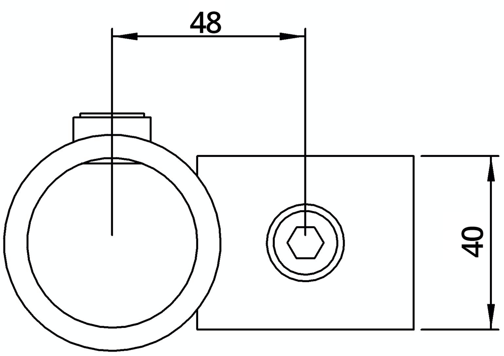Rohrverbinder | Kreuzstück vorgesetzt 90° reduziert | 161D48/B34 | 48,3 mm; 33,7 mm | 1 1/2; 1 | Temperguss u. Elektrogalvanisiert