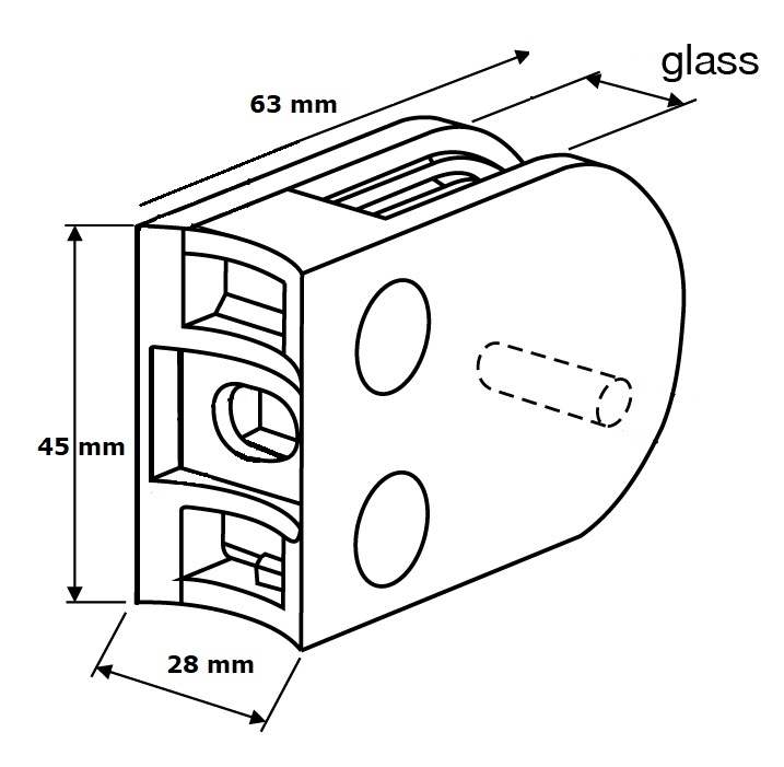 Glasklemme | Maße: 63x45x28 mm | für Anschluss: flach | Zink, roh
