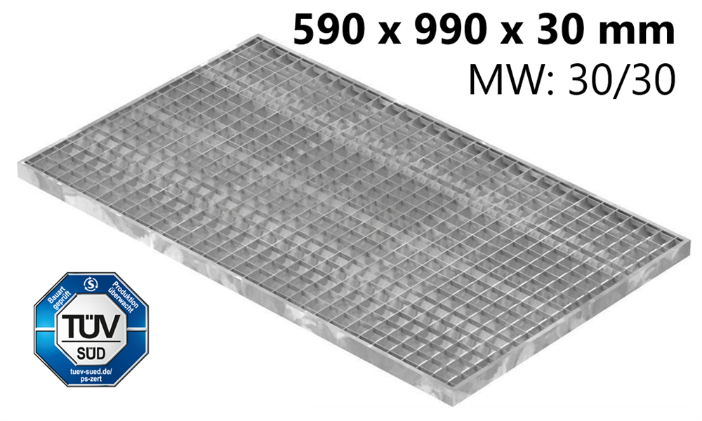 Lichtschachtrost Baunormrost | Maße:  590x990x30 mm 30/30 mm | aus S235JR (St37-2), im Vollbad feuerverzinkt