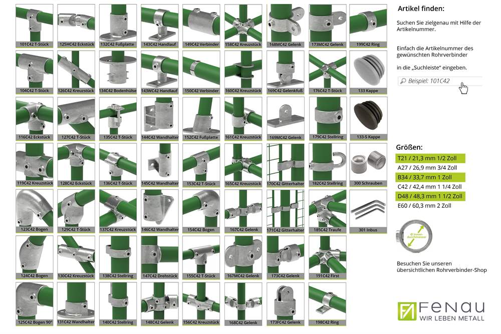 Rohrverbinder | Sechskantschlüssel| für S17 & T21 / A27 / B34 & C42 / D48 / E60 | Edelstahl