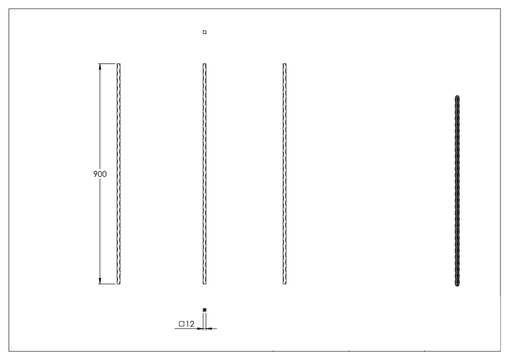 Zwischenstab | Länge: 900 mm | Material: 12x12 mm | gehämmert | Stahl S235JR, roh