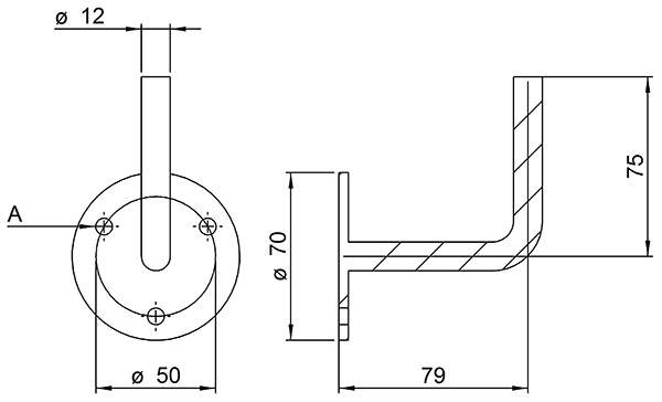 Handlaufhalter | mit Ronde 70x4 mm | zum Anschweißen | Stahl S235JR, roh