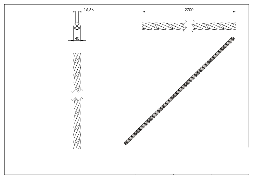 Gereeperter Handlauf | Material: Ø 40 mm | Länge: 2700 mm | Stahl (Roh) S235JR