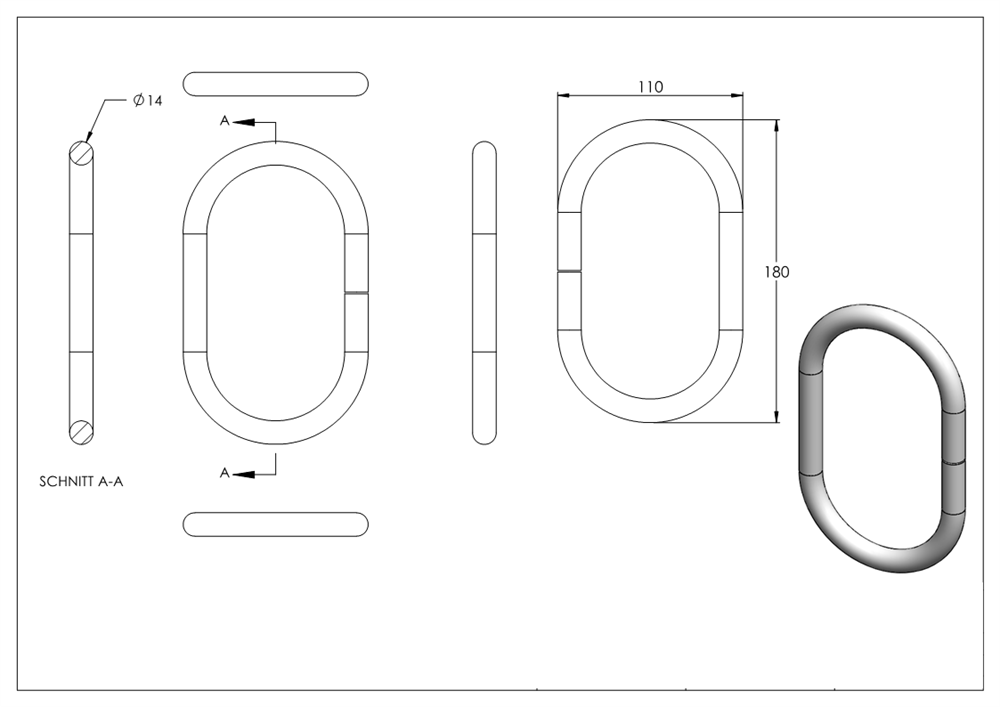Ring | oval | Material: 14 mm | Außen-Ø: 180x110 mm | Stahl S235JR, roh