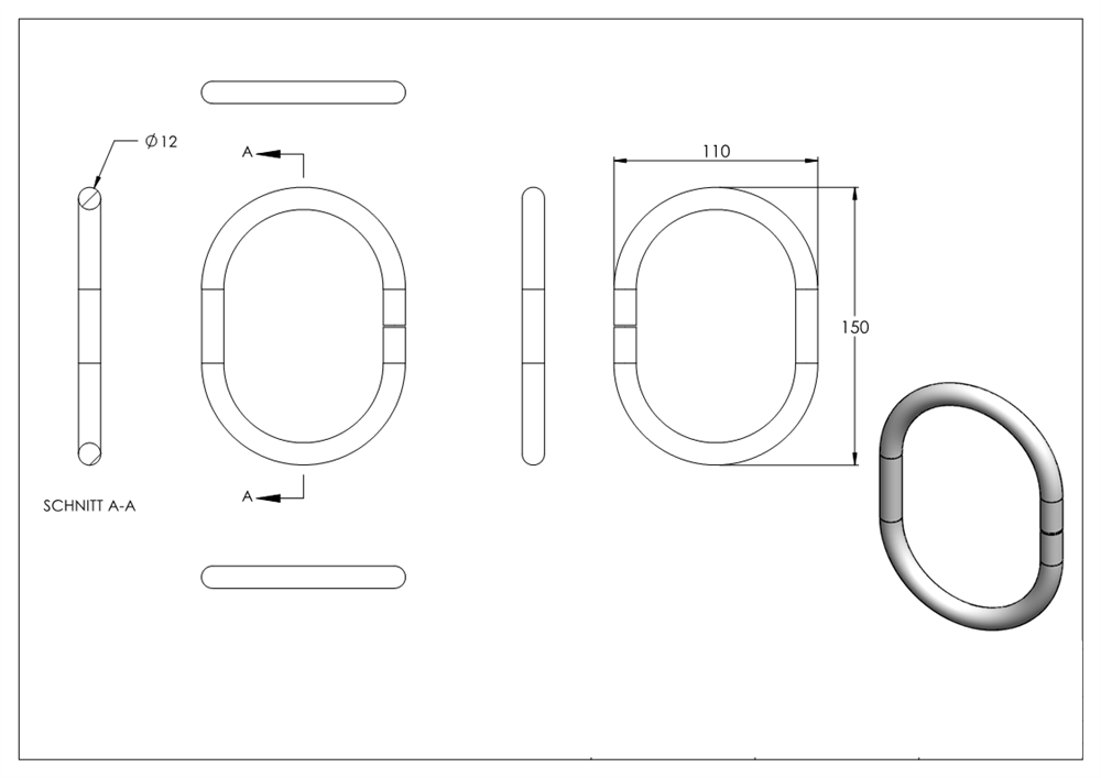 Ring | oval | Material: 12 mm | Außen-Ø: 150x110 mm | Stahl S235JR, roh