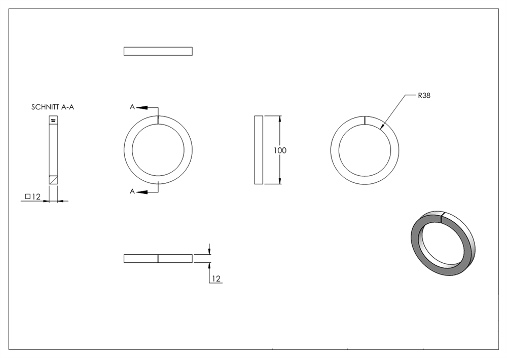 Ring | Material: 12x12 mm | Außen-Ø 100 mm | Stahl S235JR, roh