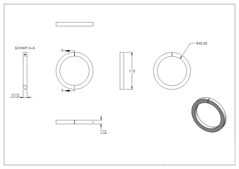 Ring | Material: 12x12 mm | Außen-Ø 115 mm | Stahl S235JR, roh