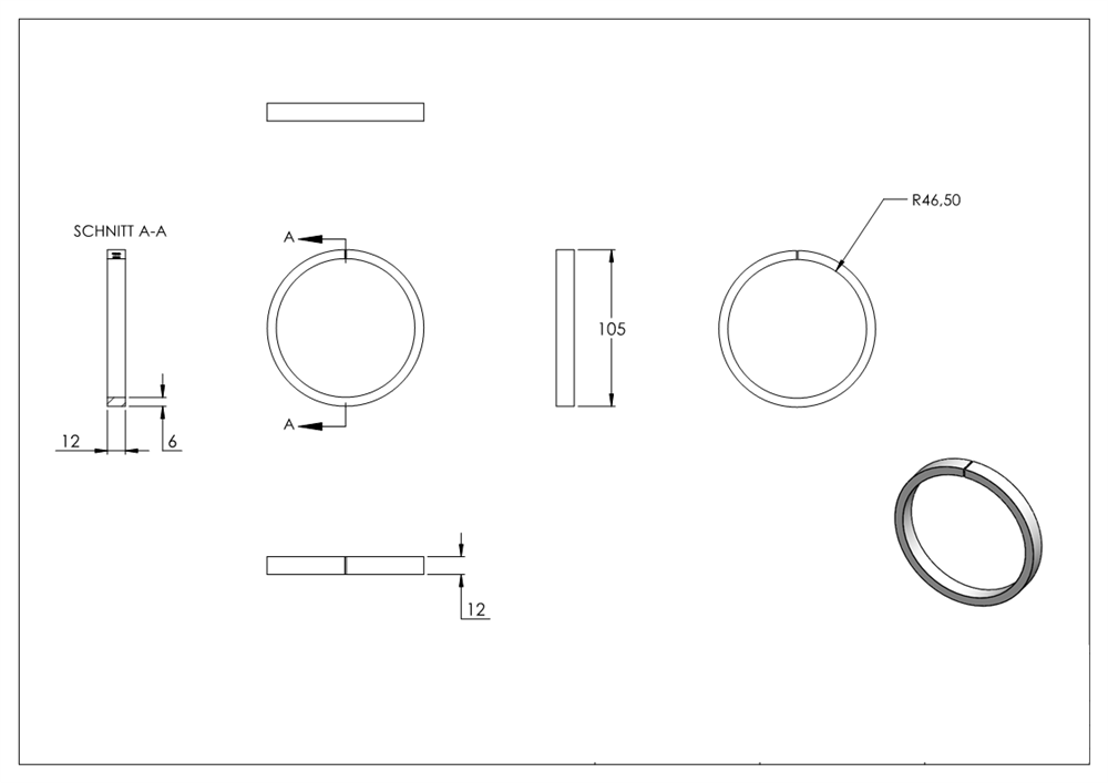 Ring | Material: 12x6 mm | Außen-Ø 105 mm | Stahl S235JR, roh