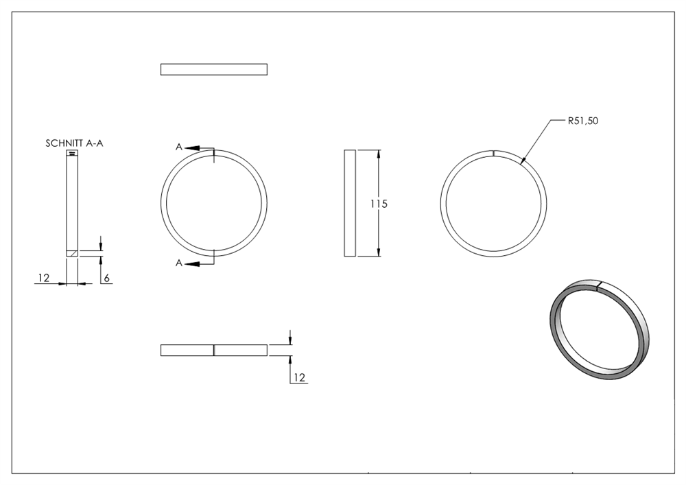 Ring | Material: 12x6 mm | Außen-Ø 115 mm | Stahl S235JR, roh