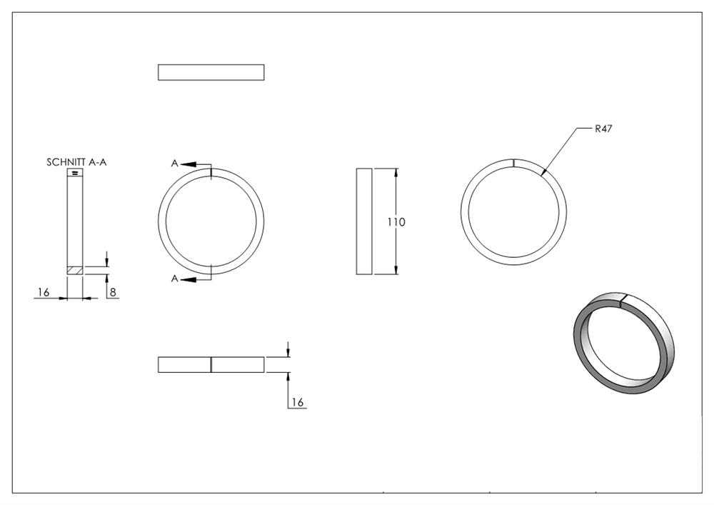 Ring | Material: 16x8 mm | Außen-Ø 110 mm | Stahl S235JR, roh
