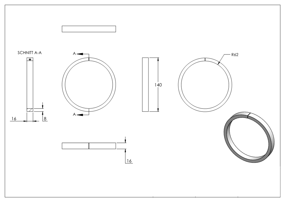 Ring | Material: 16x8 mm | Außen-Ø 140 mm | Stahl S235JR, roh