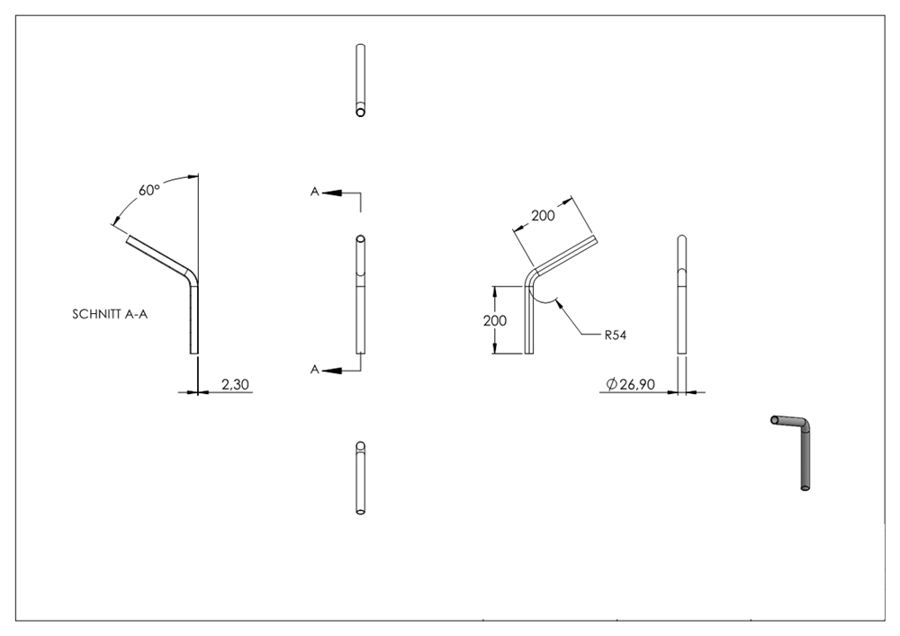 Stahl Rohrbogen | 60° | 26,9x2,0 mm | Stahl S235JR, roh
