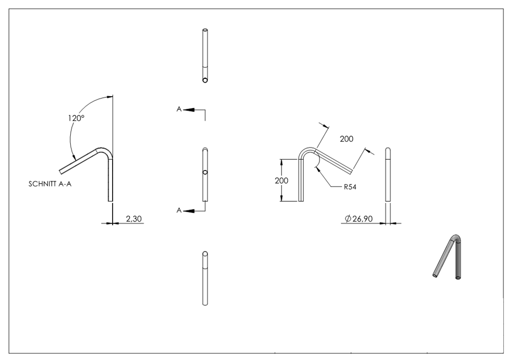 Stahl Rohrbogen | 120° | 26,9x2,0 mm | Stahl S235JR, roh