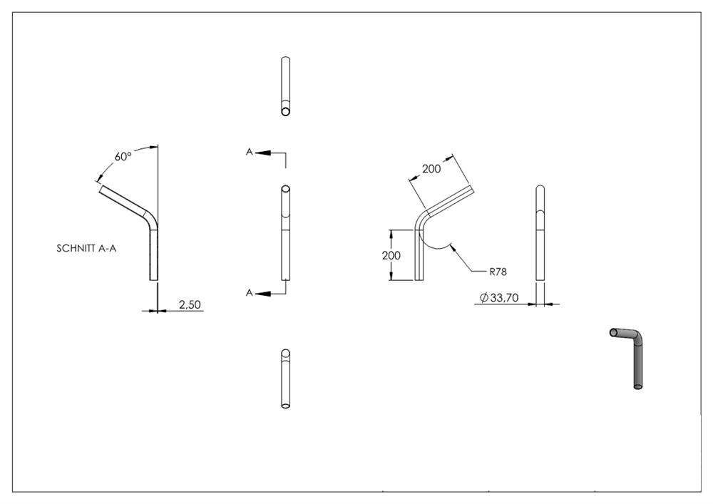 Stahl Rohrbogen | 60° | 33,7x2,5 mm | Stahl S235JR, roh